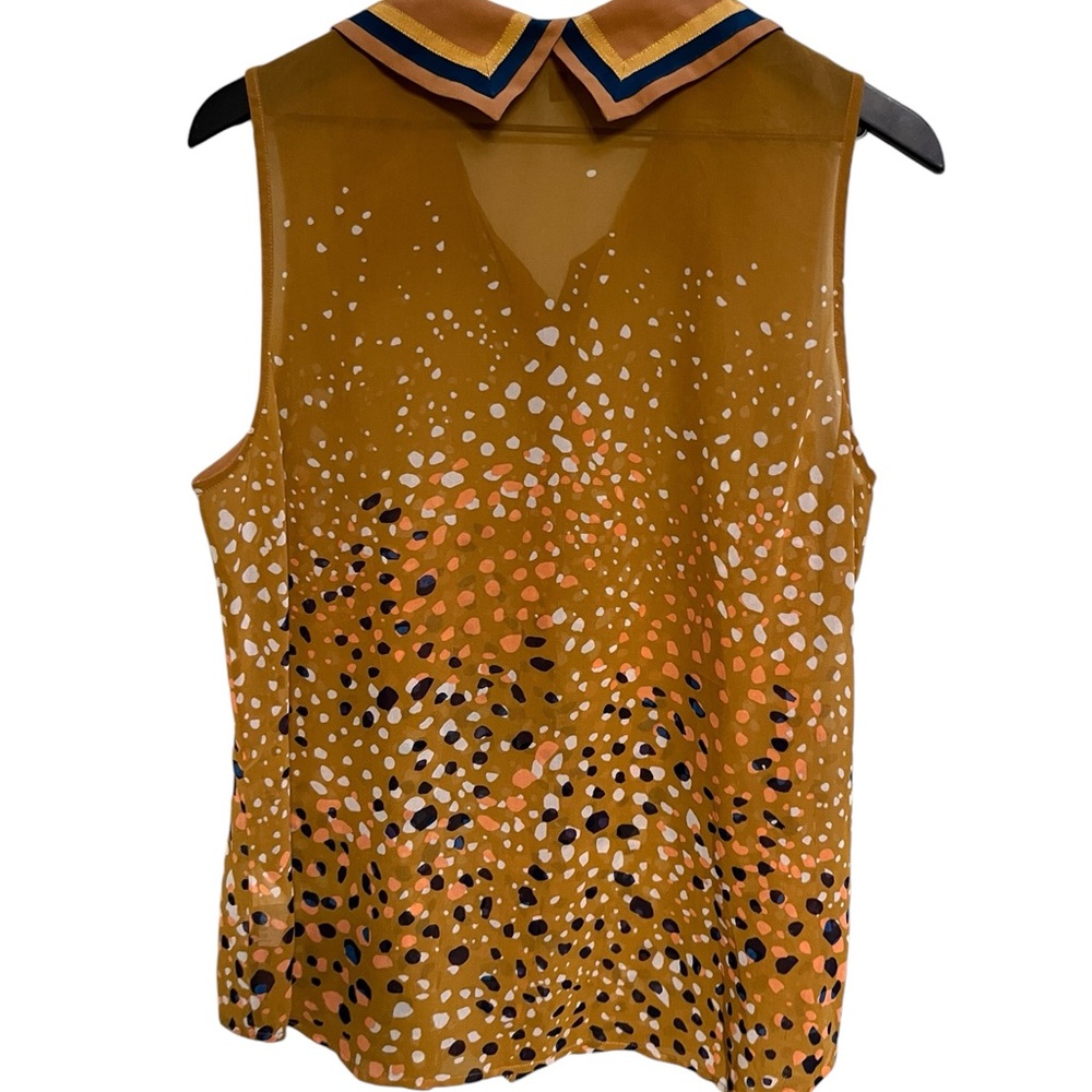 CAbi Mustard Sleeveless Button Front Blouse with Navy Trim - Picture 4 of 11